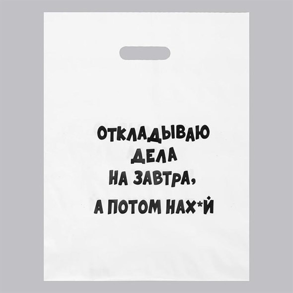 Пакет «Откладываю дела на завтра, а потом на нах*й» 31х40 см, 60 мкм 01000017433 - фото 53743