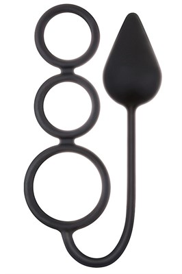 Пробка Renegade с тремя кольцами на пенис, черный силикон Д - 4см