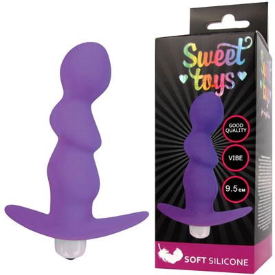 Анальная пробка рельефная с вибрацией Sweet Toys, фиолетовая, 9,5*2,7 см