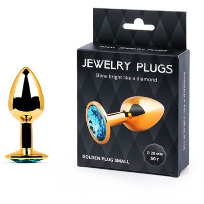 Плаг Jewelry Plug металл золотой, кристалл голубой, D-28мм 00000014373