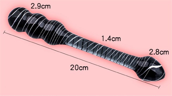 Фаллоимитатор двусторонний из черного стекла с белыми полосами 00000013536 - фото 47545