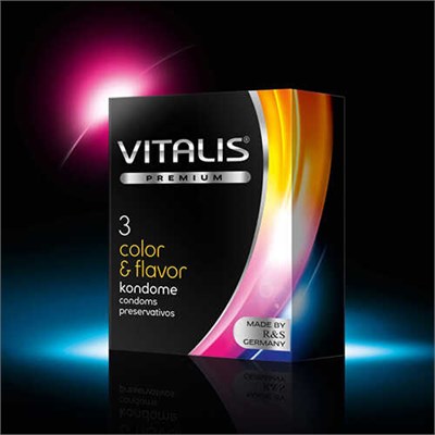 Презервативы VITALIS №3 Color&Flavor цветные ароматизированные 18*5,3 см, 3 шт 01000308253